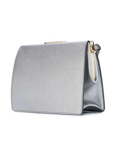 Shop Prada Saffiano Logo Shoulder Bag In Grey
