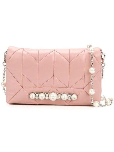 Shop Miu Miu Quilted Embellished Shoulder Bag - Pink