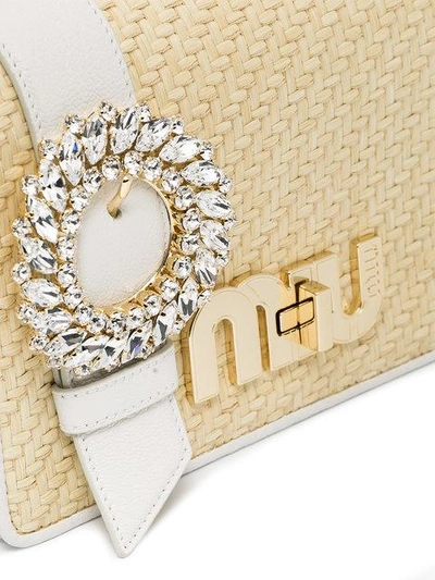 Shop Miu Miu Beige Raffia Cross Body Bag - White