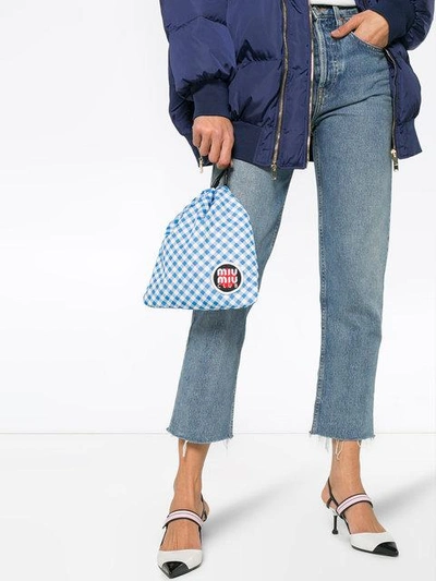 Shop Miu Miu Blue Club Patch Gingham Pouch