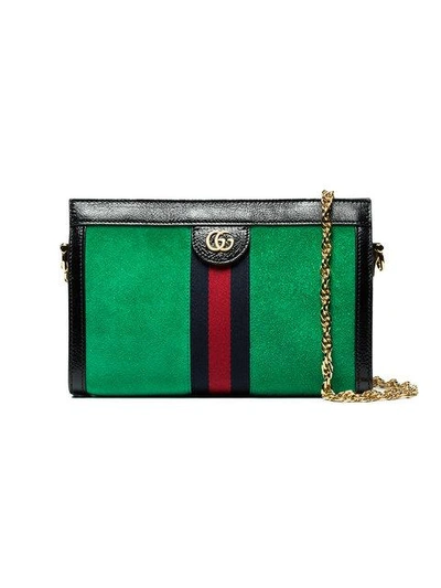 Shop Gucci Green Ophidia Web Small Suede Shoulder Bag