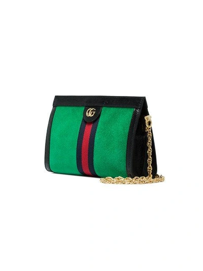 Shop Gucci Green Ophidia Web Small Suede Shoulder Bag