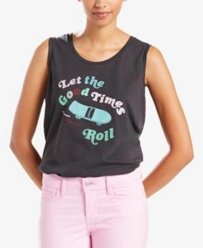 Shop Levi's Cotton Graphic Muscle Tank Top In Roll Caviar