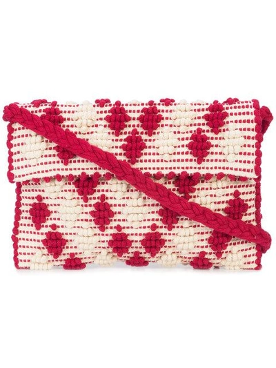 Shop Antonello Tedde Texture Embroidered Clutch Bag In Red