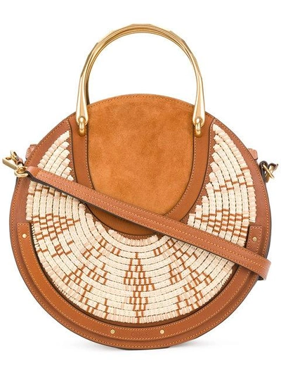 Shop Chloé Woven Trim Pixie Bag In Brown