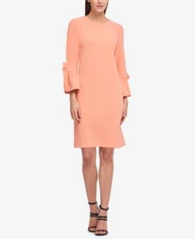 Shop Dkny Ruffle-sleeve Scuba Shift Dress, Created For Macy's In Peach