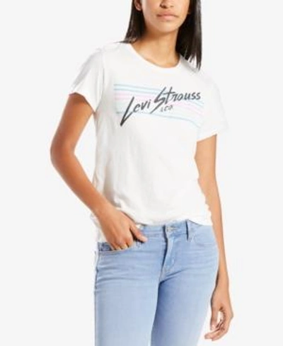Shop Levi's Perfect Graphic Logo T-shirt, Created For Macy's In Stripes Cloud Dancer