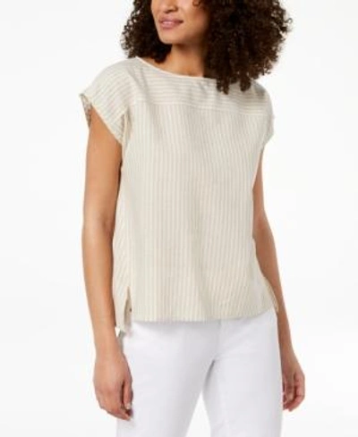 Shop Eileen Fisher Striped Boat-neck Swing Top In Natural