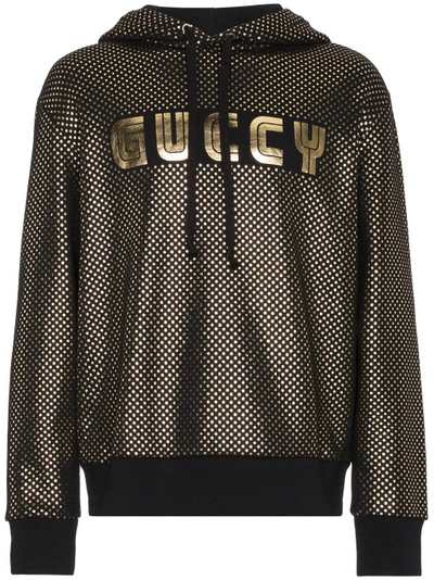 Shop Gucci Guccy Logo Jersey Hoodie - Black