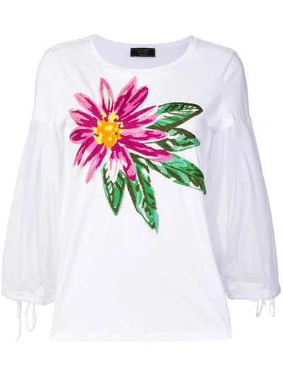 Shop Ki6 Embroidered Flower Balloon Sleeve Sweater