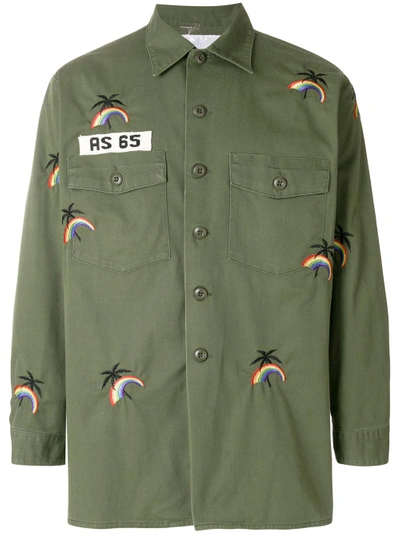 Shop As65 Rainbow Embroidered Shirt - Green