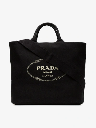 Shop Prada Black Gardener Large Cotton Tote