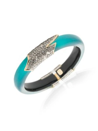 Shop Alexis Bittar Love Bird Feather Hinge Bracelet In Lake Blue