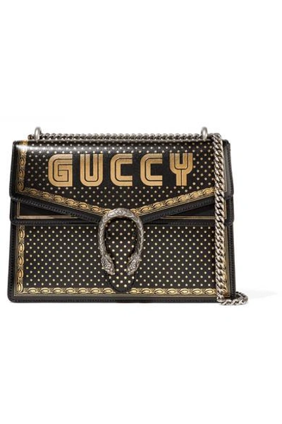 Shop Gucci Dionysus Printed Textured-leather Shoulder Bag In Black
