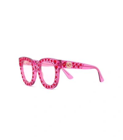 Shop Gucci Crystal Heart Sunglasses In Pink