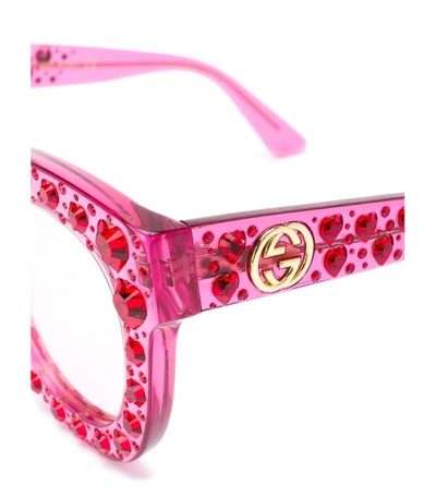 Shop Gucci Crystal Heart Sunglasses In Pink