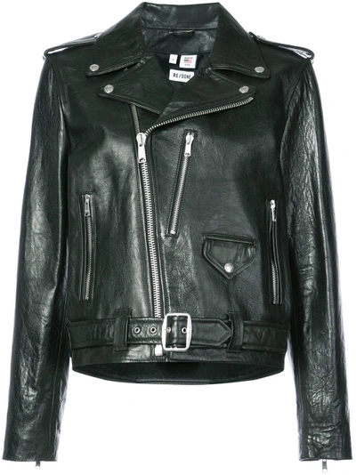 Shop Re/done Oversized Leather Jacket - Black