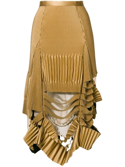 Shop Maison Margiela Deconstructed Pleated Skirt - Brown