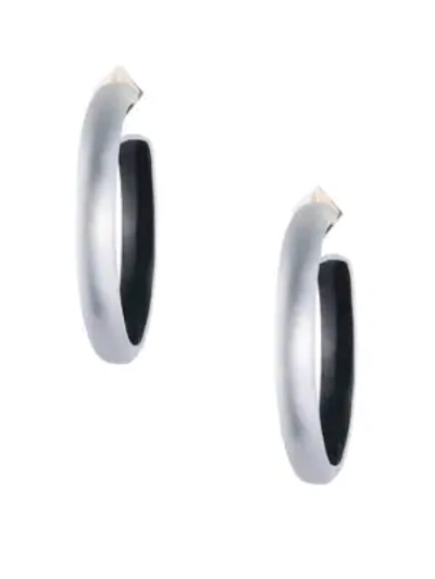 Shop Alexis Bittar Large Brushed Hoop Earrings In Silver