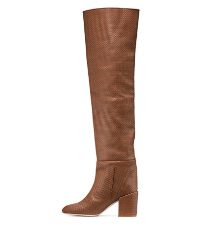 Shop Stuart Weitzman The Wovenbeauty Boot In Cognac Brown Woven Leather