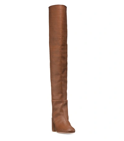 Shop Stuart Weitzman The Wovenbeauty Boot In Cognac Brown Woven Leather