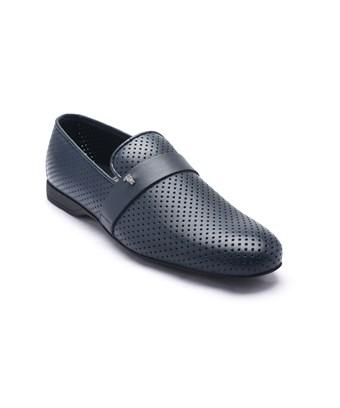 Versace Collection Men's Laser Cut Leather Medusa Loafers Navy In Blue ...