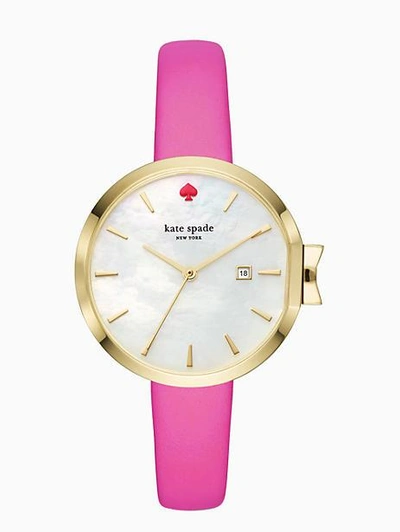 Shop Kate Spade Park Row Watch In Bazooka Pink/gold