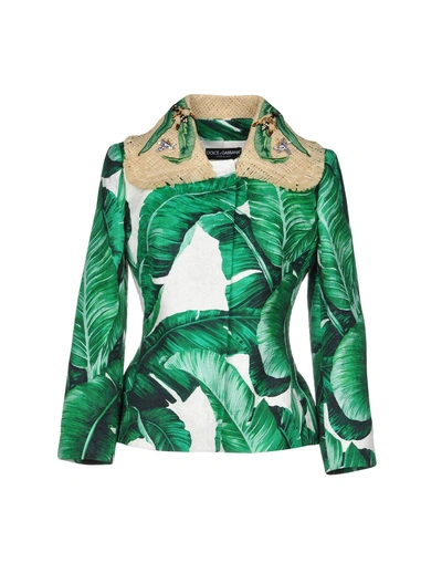 Shop Dolce & Gabbana Woman Blazer Green Size 2 Cotton, Silk, Viscose