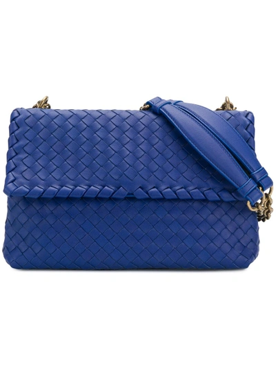 Shop Bottega Veneta Cobalt Blue Intrecciato Nappa Small Olimpia Bag