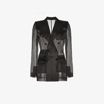 Shop Dolce & Gabbana Sheer Organza Double Breasted Jacket In Black