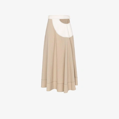 Shop Loewe Cut Out Leather Insert Midi Skirt In Nude&neutrals