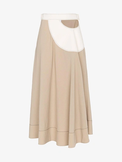 Shop Loewe Cut Out Leather Insert Midi Skirt In Nude&neutrals