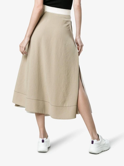 Shop Loewe Cut Out Leather Insert Midi Skirt In Nude&neutrals