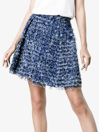 Shop Proenza Schouler Fringed Pleated Mini Skirt In Blue