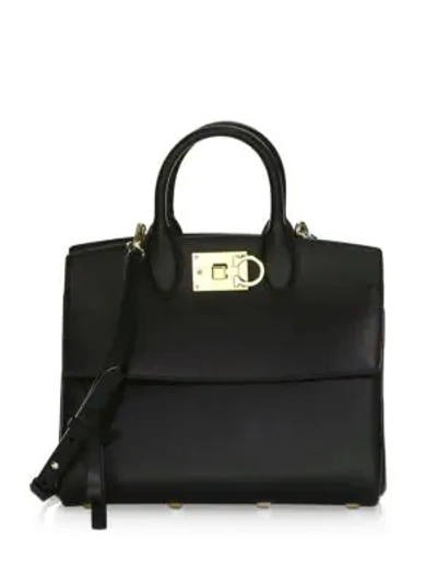 Shop Ferragamo Small Studio Leather Satchel In Black