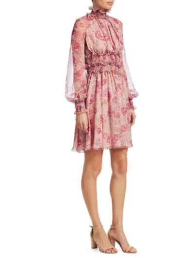 Shop Giambattista Valli Silk Popover Floral Dress In Rose