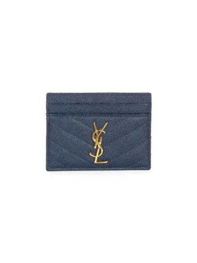 Shop Saint Laurent Monogram Matelassé Leather Card Case In Navy