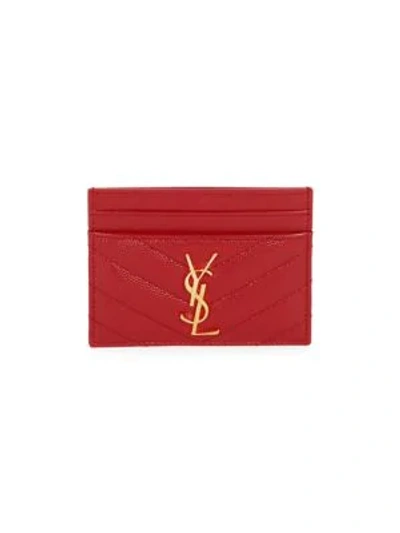 Shop Saint Laurent Monogram Matelassé Leather Card Case In Rouge