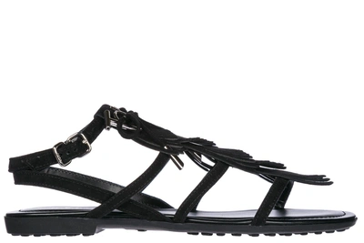 Shop Tod's Women's Suede Sandals In Black