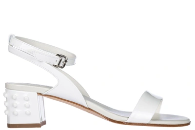 Shop Tod's Women's Leather Heel Sandals In White