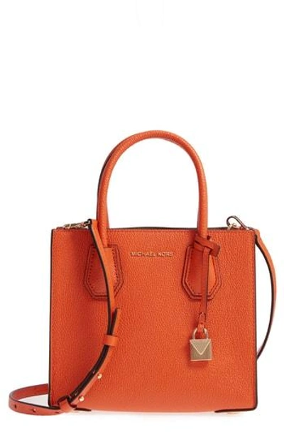 Shop Michael Michael Kors Mercer Leather Crossbody Bag - Orange In Tangerine