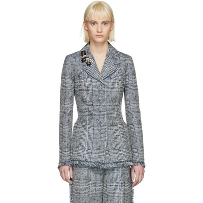 Shop Erdem Blue And White Jacey Single-breasted Blazer In Blue Check