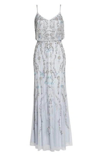 Shop Adrianna Papell Mesh Blouson Gown In Serenity Blue
