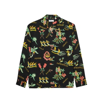 Shop Sun Surf Good Old Times Printed Rayon Shirt In Black