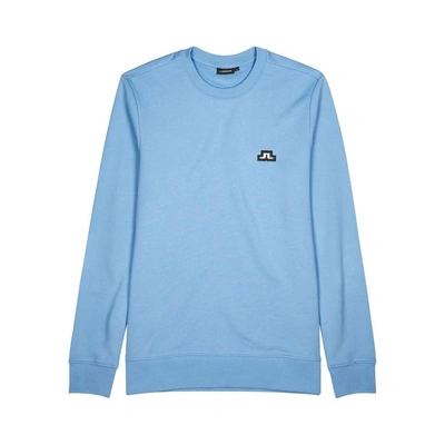 Shop J. Lindeberg Throw Logo-appliqué Cotton Sweatshirt In Light Blue