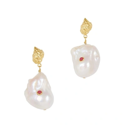 Shop Anni Lu Baroque Pearl 18ct Gold-plated Single Drop Earring In Pink