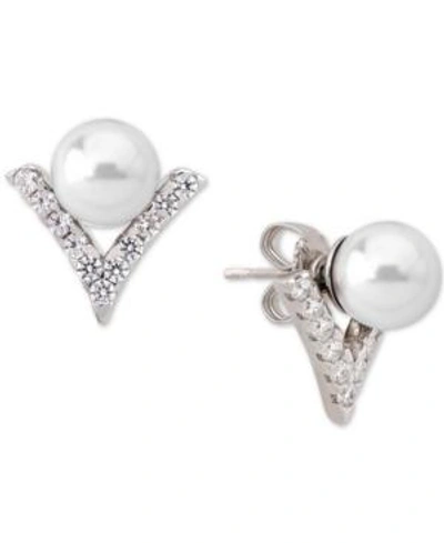 Shop Majorica Sterling Silver Imitation Pearl And Crystal V Earring Jackets In White