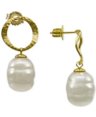 Shop Majorica Gold-tone Imitation Baroque Pearl Drop Earrings In White