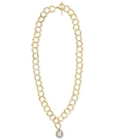 Shop Majorica Gold-tone Link & Imitation Pearl 24" Pendant Necklace In White
