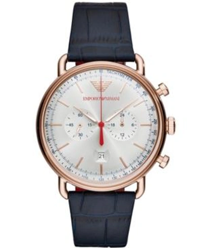 Shop Emporio Armani Men's Chronograph Blue Leather Strap Watch 43mm